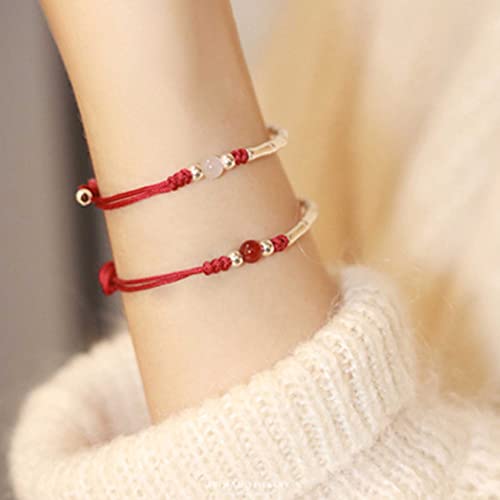 Bracelet méditation agate rouge, cordon réglable et amulette bambou - 4