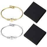 Braccialetti Con Lettere In Acciaio Al Titanio Da 2 Pezzi, Confezione Regalo Nera Abbinata, Forma D'Amore Semplice, Impostazione Di Apertura Flessibile, Regali Commemorativi Per Parenti E Amici.