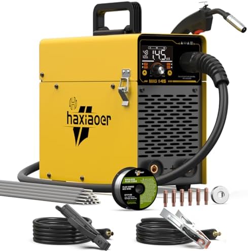 HAXIAOER 145A Fülldraht Schweißgerät Ohne Gas 3 in 1 Flux MIG/MMA/LIFT TIG | LED-Digitalanzeige,Synergischer Drahtvorschub,ARC Force,Hot Start,Für Anfänger Geeignet