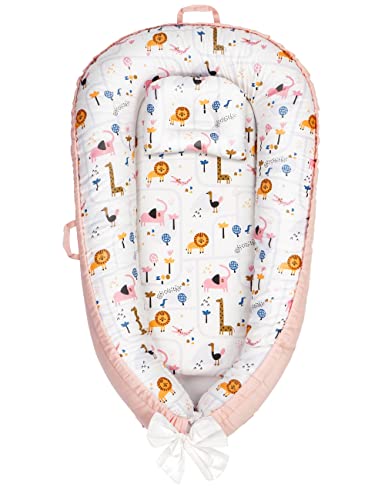Image of GIEFRNE Baby Nest Baby Lounger Newborn Bassinet Mattress for Baby 0-12M Portable Infant Floor Seat Co-Sleeping Baby Registry Search (Elephant)