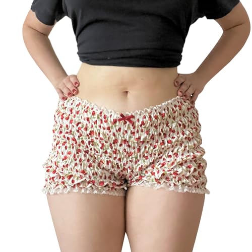 Image of Yuemengxuan Women Y2k Ruffle Shorts Ruched Plaid Shorts Micro Shorts Pajama Bottoms Y2k Cute Fairy Lace Edge Pettipants