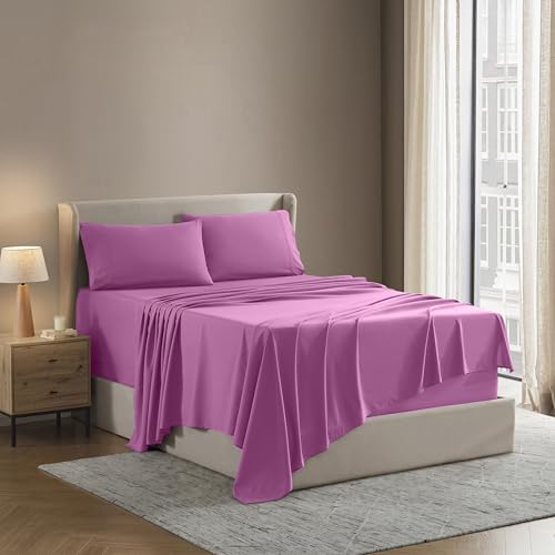 Image of Nestl Short Queen Bed Sheet Set - Light Pink - 4-Piece Deep Pocket | Instantly Soft, Night-One Ready (No Wash Required). Fits 16-Inch Deep Pockets, 360-Degree Elastic Grip