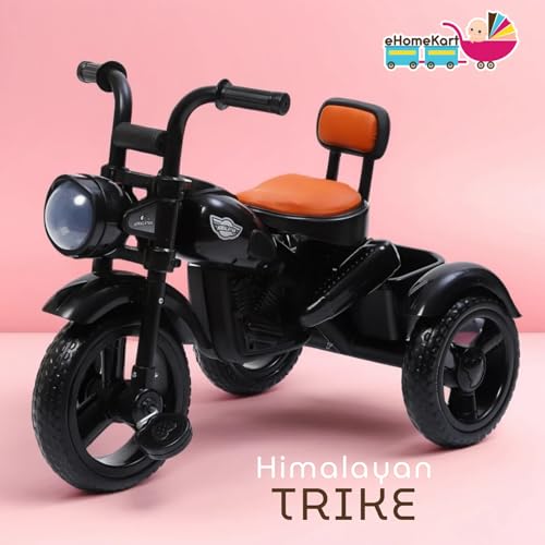 Image of eHomeKart Himalayan Kids Tricycle - Front Headlight, Musical - 1 Year to 5 Years - Trike for Indoor and Outdoor - Up to 30 Kgs - Made in India, Black