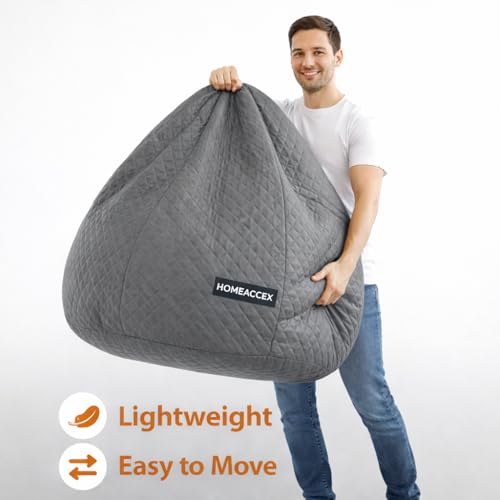 Image of Quilted Velvet Bean Bag with Filled Beans 3XL Bean Bag Chair | Capacity Upto 120Kg Weight | Filled Bean Bag Sofa (Grey3XL)