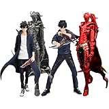 Lzrong 4 piezas Sung Jin Woo Figura Igeuliteu Figura de PVC Modelo de pie Sung Jin Woo Figura de acción Dibujos Animados Modelo de Personaje de Escritorio Adornos Coleccionables Regalos para fans