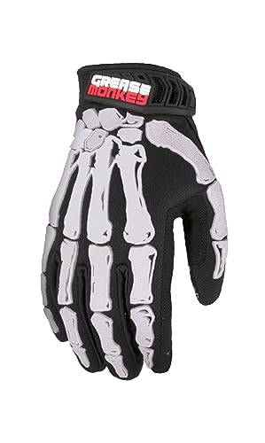 GREASE MONKEY Bones Reaper Pro Grip Professional Mechanics Gloves | Silicone enhanced grip palm Black Medium