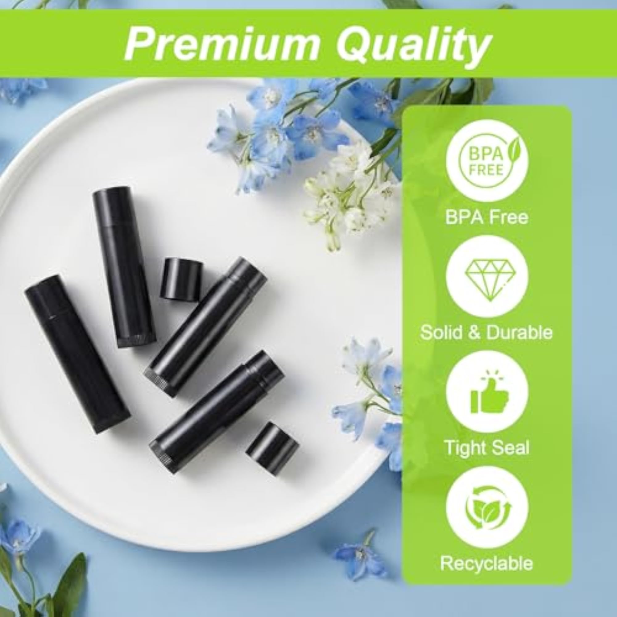 100 Pack 5ml Black and Green Lip Balm Containers