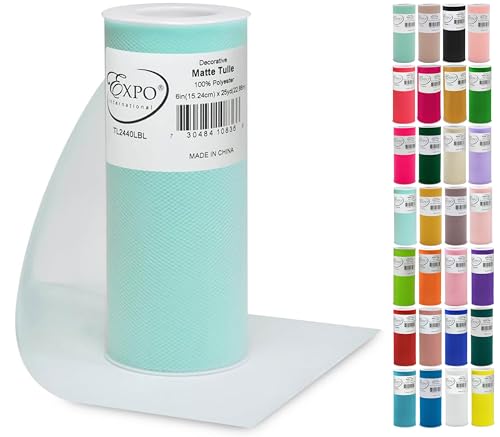 Image of Expo International Decorative Matte Tulle, Lightweight Polyester Tulle Fabric for Tutus, Costumes, and Party Decorations, Washable, Easy-to-Use, 6 Inch x 25 Yards, Light Blue, Pack of 1