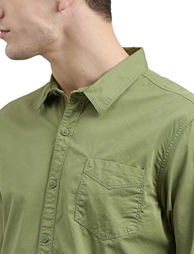 Image of Breakbounce Men's Solid Slim fit Casual Shirt (SH1205 Green M)