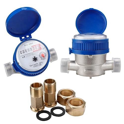 Compteur d'Éau Froide Compteur d'eau Débit, Débitmètre d'Éau pour Jardin Et Maison, Kit de Raccordement pour Compteur d'eau de Jardin Compteur d'eau Froide - 15 mm - 1/2"