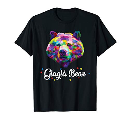 Colorful cute autism proud Grandparent Giagia Bear grandkid T-Shirt