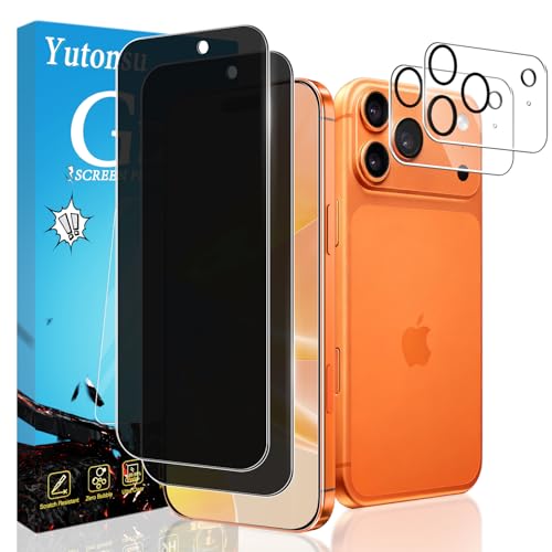 Yutonsu 2+2 Pack Privacy Screen Protector for iPhone 17 Pro Max with Camera Lens Protector, Anti-Spy Tempered Glass Film, Easy Installation, 9H Hardness, Case Friendly