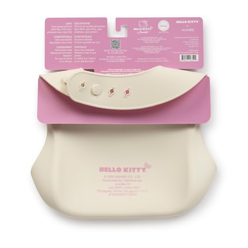 JuJuBe Hello Kitty Silicone Baby Bib, Food-Grade BPA-Free Silicone, Dishwasher-Safe with Deep Catch Pocket, Adjustable Ouch-Free Fasteners, Keeps Baby Clothes Clean & Dry, Babies 4 Months+