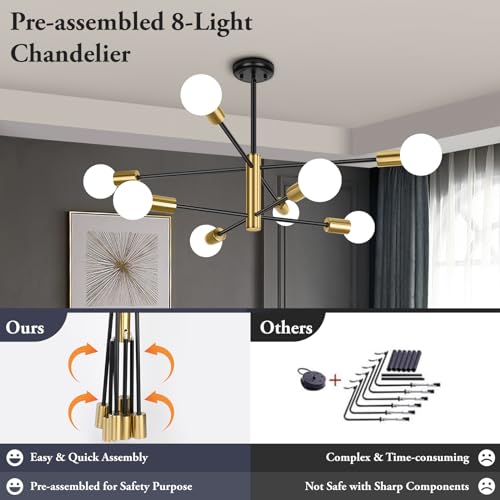 BesLowe 8-Light Modern Sputnik Chandelier – Mid Century Elegance - Image 4