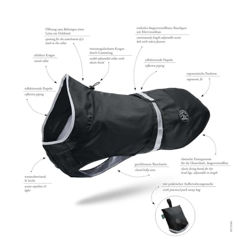 HUNTER Hunde-Regenmantel UPPSALA RAIN, Farbe: schwarz, wind- & wasserfest, anpassbarer Bauchgurt, reflektierend, elastische Beinschlaufen, kompakt verstaubar, leicht zu reinigen, waschbar, Größe: 40