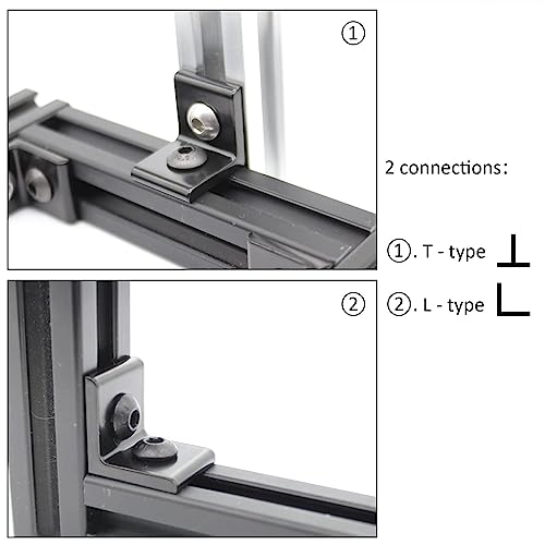 Image of 20Pcs 2020 Aluminum Extrusion T Slot Corner Bracket 20 Series Extruded Hardware L Connector with M5 Nuts Bolts for 20 /20 20mm T V Slot Black Aluminum Profile Rail Accessories