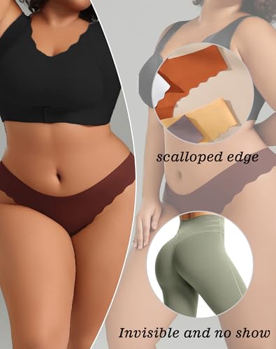 6 Pack Womens Plus Size Seamless Thongs, Breathable Stretch No Show Underwear, Sexy Invisible Wave Edge Panties2