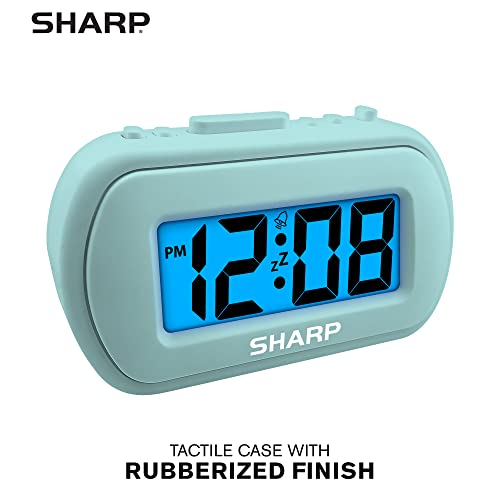 Sharp Digital Alarm Clock – Tactile Case With Soft Rubberized Finish - Battery Operated – Blue Backlight On Demand – Ascending Alarm – Easy To Use - Mint #TOP1