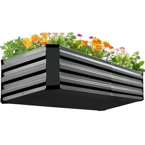 KING BIRD Raised Garden Bed Kit with Bottom 2025 Upgraded Galvanized Planter Garden Box Outdoor & Indoor for Gardening, Vegetables, Flowers, Dark Grey, 47.2x23.6x11.8 in Dark Grey 4x2x1 FT