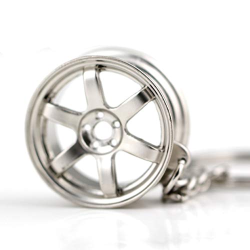 Image of maycom Creative Hot Auto Part Model TE37 Six Star Wheel Rim Tyre Keychain Keyring Key Chain Ring Keyfob Car Accessories (Matte Silver)