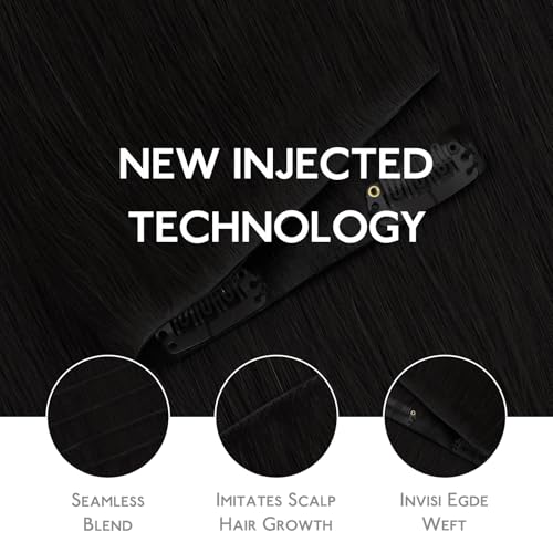 Image of WENNALIFE Invisi Edge Clip in Hair Extensions Real Human Hair, 16 Inch 130g 7pcs Jet Black Seamless Clip in Extensions Remy Hair Clip Ins Invisible PU Skin Weft Straight Extensiones De Cabello Hmano