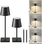 Lampe de table sans fil rechargeable, LED Lampes tactiles avec 3 Numérisation de la couleur, lumières de bureau fonctionnant à la batterie (noir, 2 Boîte)
