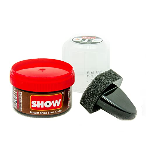 SHOW Brown Instant Shine Shoe Polish Cream with Sponge for Shoes Boots Bags - Unisex 50ml 1 Unit Polish Cream - Leather Nourishment and Conditioner - Shoe Care Products