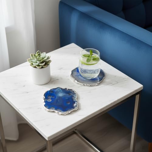 Image of Natural Agate Stone Tea Coasters Set | Premium Stone Coasters for Tea, Coffee & Glass | Heat Resistant Coasters for Dining Table, Office Desk & Home Decor | Pack of 2 | Color -Blue