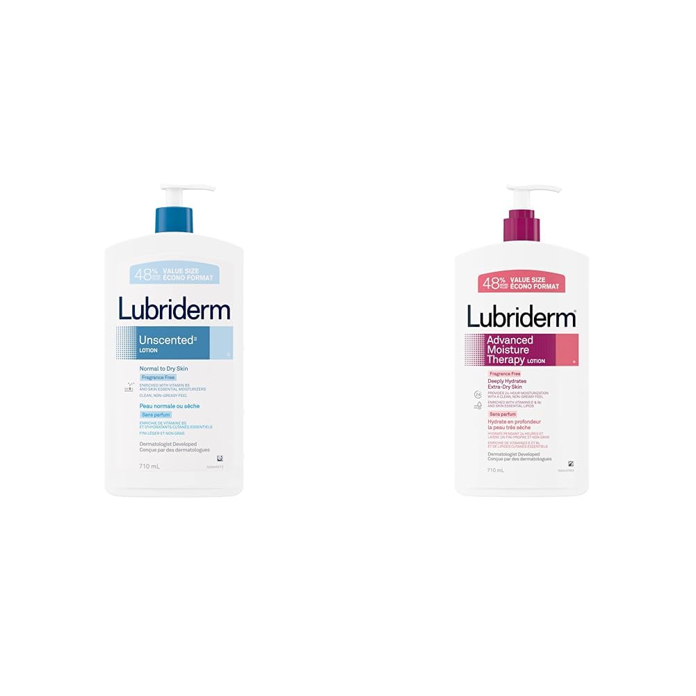 Lubriderm Unscented Moisture, Unscented, 710ml & Advanced Moisture