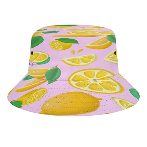 IQOPPEDR Chapeau cloche citron, casquette de pêcheur d'été pour homme et femme, chapeau de plage pliable unisexe pour les vacances, les voyages en plein air, citron, Taille unique