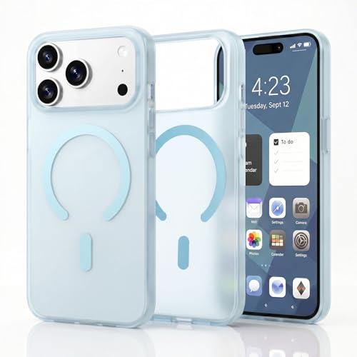 Image of amazon basics Luxury Paper Thin Case Cover for iPhone 17 Pro | Matte Finish | Compatible with magsafe | (Light Blue, iPhone 17 Pro)