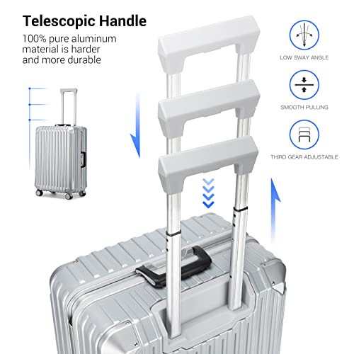Leaves King Luggage Aluminum Frame Suitcase, 100% Pc Hard Shell Carry On Luggage With Tsa Lock, Zipperless Suitcae With Wheels (24Inch, Silver) #TOP3