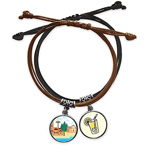 Bracelet Corde Chypre Monument Historique Chaîne Cuir Jaune