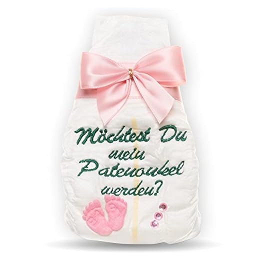 Vill du bli min gudmor, Tanjo broderad blöja I Pate', flicka rosa, doppatar gåva, gåva till gudmor, gåvor till gudmor, gåvor till gudmor, gåvor till födseln