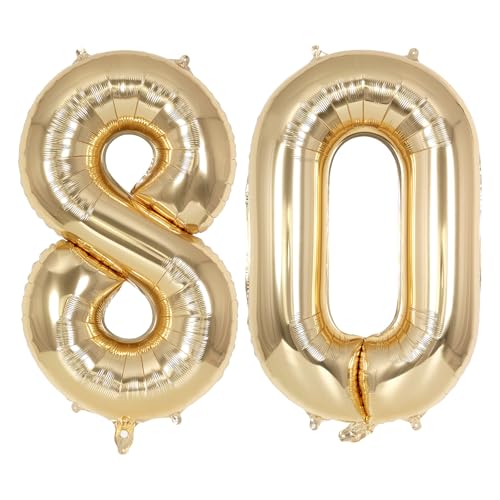 Image of Champagne Gold Large Number 80 Balloon, 40 Inch Light Gold Foil Helium Number Balloons, Giant Mylar Number 80 Balloons for 80 Years Old Birthday Party Anniversary Decorations (Champagne Gold 80)
