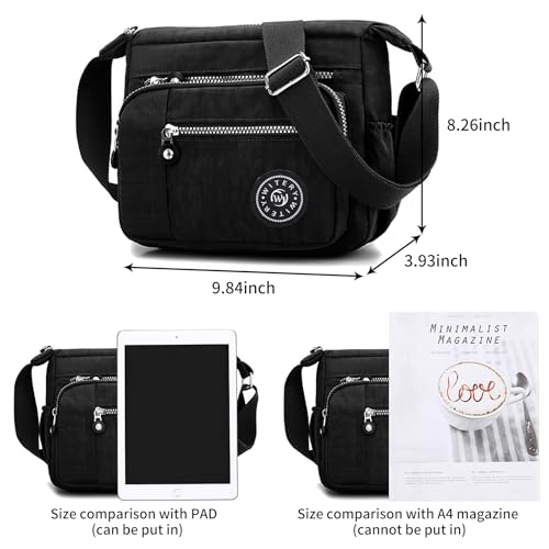 WITERY Nylon Shoulder Bags for Women - Multi-Pocket Zipper Waterproof Travel Purse Casual Small Lightweight Messenger Bag4