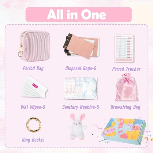 Image of First Period kit for Girls, Corduroy Cute Sanitary Napkin Storage Bag, Menstrual Pad Bag Tampon Holder for Purse, First Period Gifts (Pink)