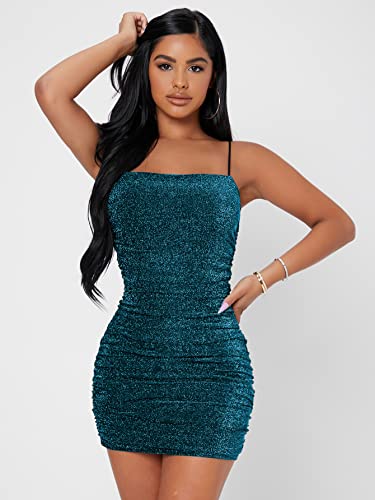 Image of Floerns Women's Glitter Sleeveless Ruched Party Clubwear Bodycon Mini Dress