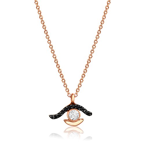 aion Collier Massiv Gold 585 Gold Kette mit Anhänger Rotgold 14K Glücksbringer - Auge - Schwarze - Zirkonia Halskette 45-50 cm Cover