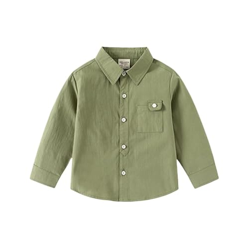 Image of Irsutey Toddler Little Boy Spring Long Sleeve Solid Color Lapel Button Down Cotton Shirt (Green,12 Months)