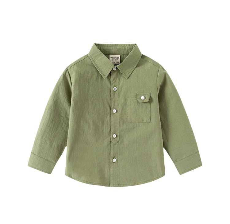 Irsutey Toddler Little Boy Spring Long Sleeve Solid Color Lapel Button Down Cotton Shirt