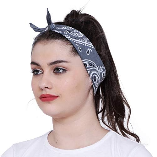 Aadikart 100% Cotton Paisley Printed Novelty Cowboy Bandana Handkerchiefs Multi-purpose For Men and Women Pack of 4 (4 Grey) 4