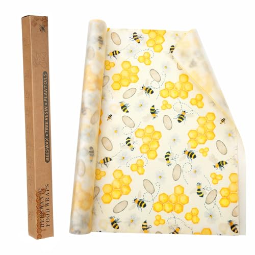 KFHENSOMR Beeswax Food Wrap Roll (33 × 100 cm) Cut-to-Size Organic Reusable Beeswax Wrap Plastic-Free Cling Film Alternative Food Storage for Fruit Bread Cheese Sandwich