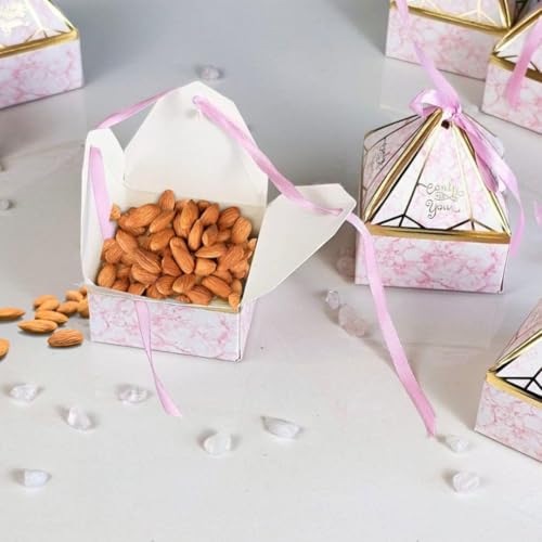 Image of SATYAM KRAFT 80 Pcs Small Diamond Shape Paper Folding Gift Boxes with Ribbon | Premium Return Gift Boxes for Wedding, Birthday, Engagement, Baby Shower, Chocolate & Dry Fruit Packaging (Pink)