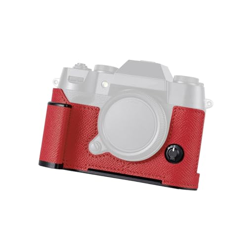 SIUTATDSH カメラハーフケース、富士フイルム Fuji X-T50 XT50、ビンテージメタル本革インスタントカメラ保護ケース スタイリッシュ ポータブル 耐衝撃 (レッド)
