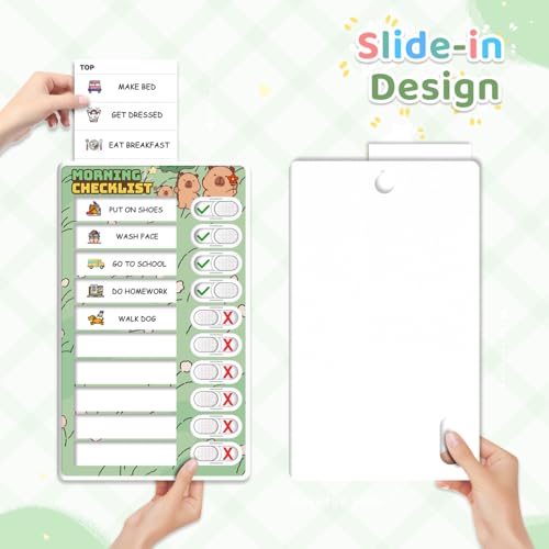 Image of Upgraded Slider Chore Chart for Kids, Magnetic Kids Chore Chart for 2 Kids, Dry Erase Morning /Bedtime Routine Chart for Kids Toddlers, Visual Schedule for Kids