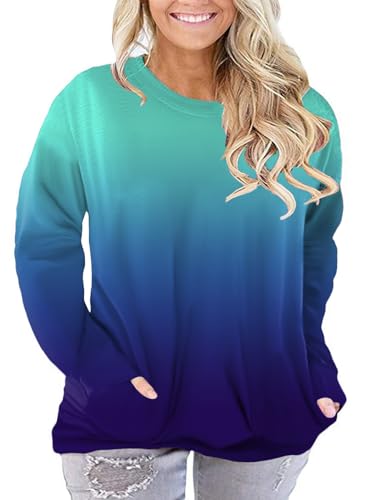 ROSRISS Plus-Size-Tops for Women Long Sleeve Casual Tunics V Neck Pockets Shirts
