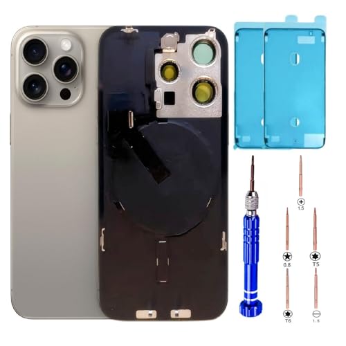 ZVB 15 Pro Back Glass Replacement Kit with Plate & Flex Cable and All Parts, Natural Titanium, 6.1 Inch for iPhone 15Pro Back Cover Glass, with Repair Tools (Natural Titanium)