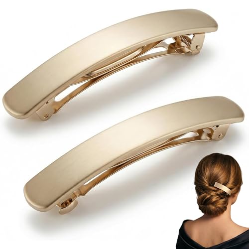 ZIOYANE Haarspangen französisches goldfarbenes Metall quadratisch rutschfest minimalistisch Haarspangen für Damen sicherer Pferdeschwanz und Dutt-Halter 2 Stück