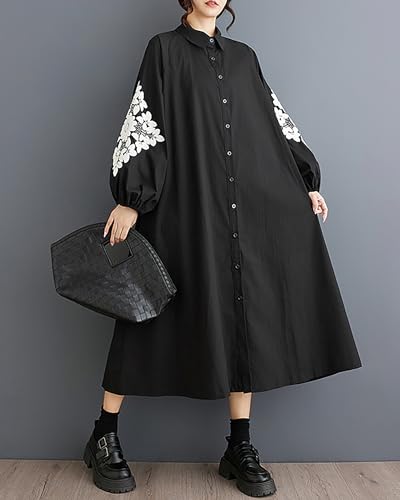 Image of ellazhu Womens Fall Casual Patchwork Funky Long Sleeve Designer Dress Loose Blouse GY2787 A